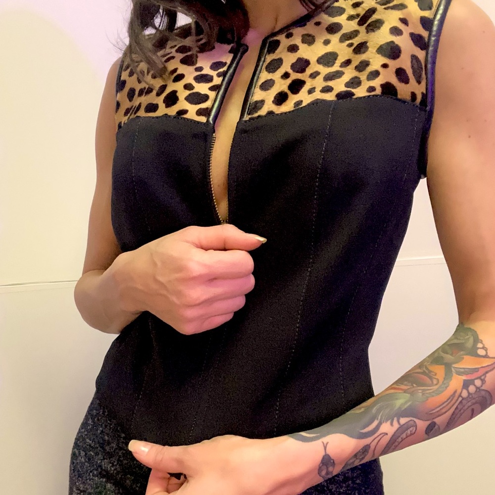 Alberto makali black and cheetah print vest